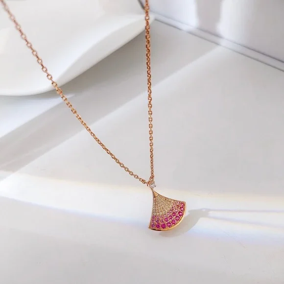 Bvlgari Rose Gold Fan Pendant with Pink Gem Accents